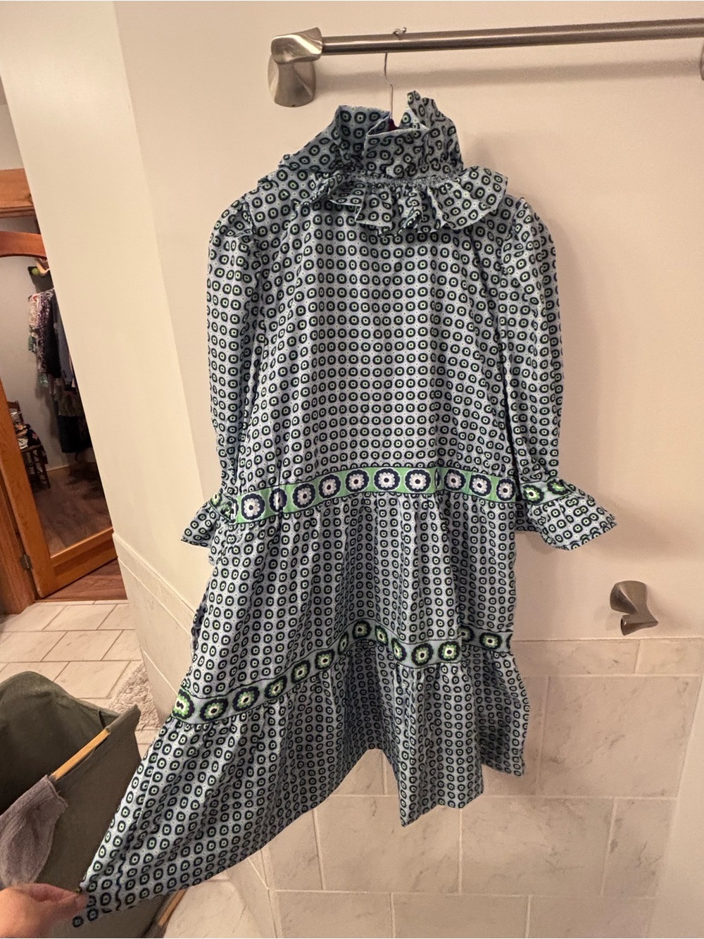 Gretchen Scott Designs Light Blue and Green Printed Ruffle Dress - Picture 10 of 11